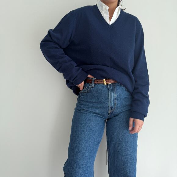 Club Room Cashmere Sweater Large Navy Minimalist Quiet Luxury Pullover - Picture 3 of 9